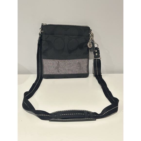 Coach Handbags Crossbody Purse Black & Silver Fabric Leather F06M-10129 - Picture 9 of 9